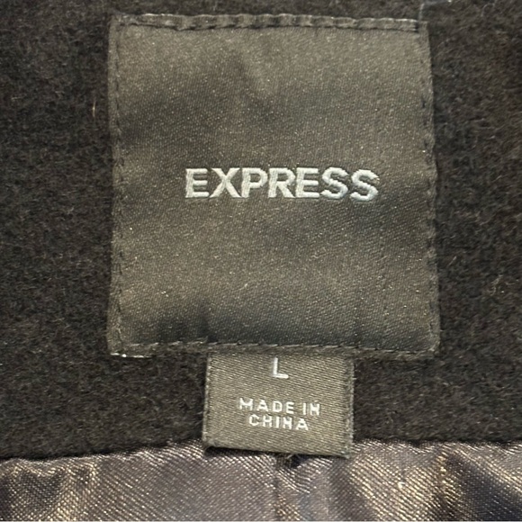Express Black Wool Blend Pea Dress Coat Jacket Double Breasted Size Large L - Picture 3 of 4